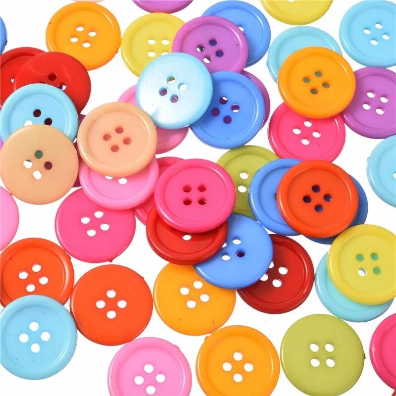 Boutons en plastique, 50/100 pièces, 9/11/15/20/25/30mm, couleur mixte, 4 trous en plastique, artisanat, couture de vêtements pour enfants, Notions de couture