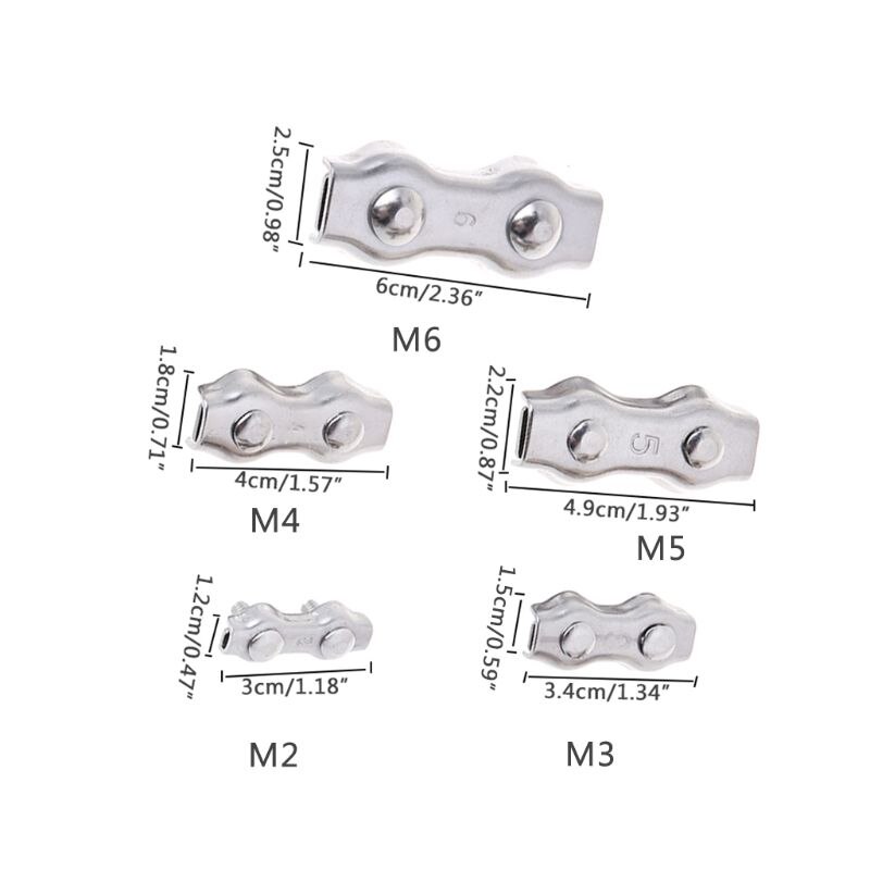 2pcs stainless steel wire rope clamps double clamping cable clamps for 2mm, 3mm, 4mm, 5mm, 6mm wire