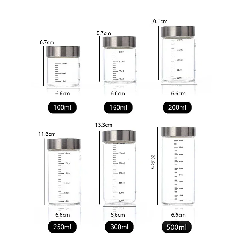 100-500ml Glass Bottle with Scale High Borosilicate Heat-resistant Glass Seal Jar Kitchen Seasoning Spices Storage Bottle Gadget