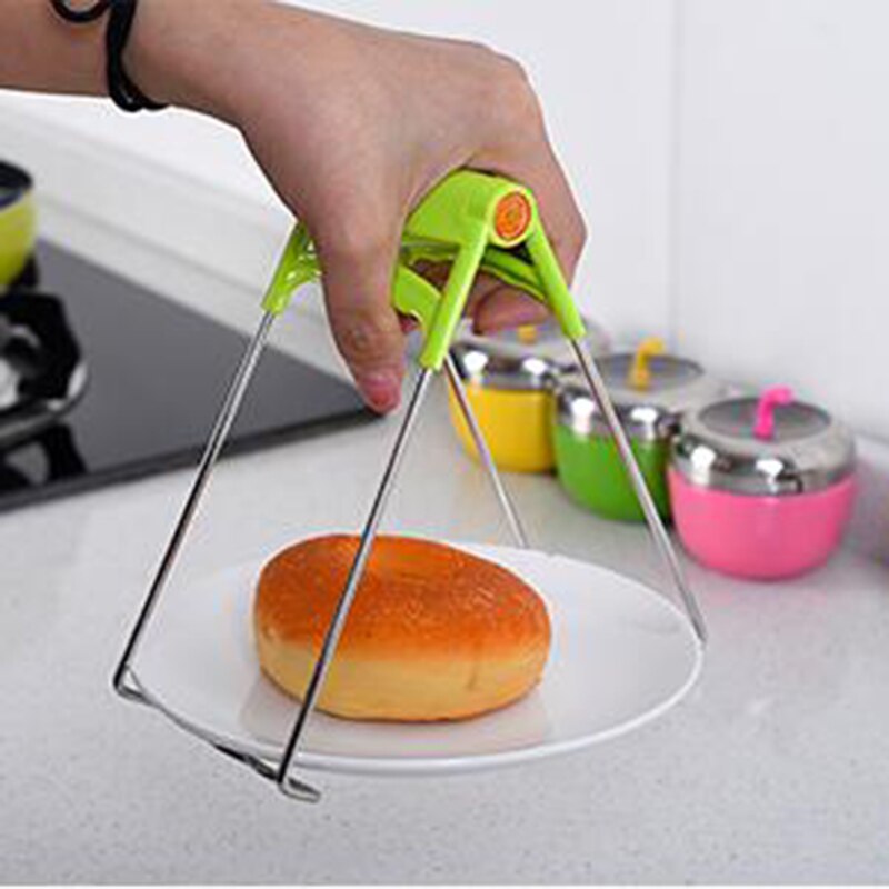 Herramienta de cocina de acero inoxidable, cuenco a prueba de quemaduras, bandeja, olla, pinzas de clip con mango de plástico para utensilios de cocina, 9