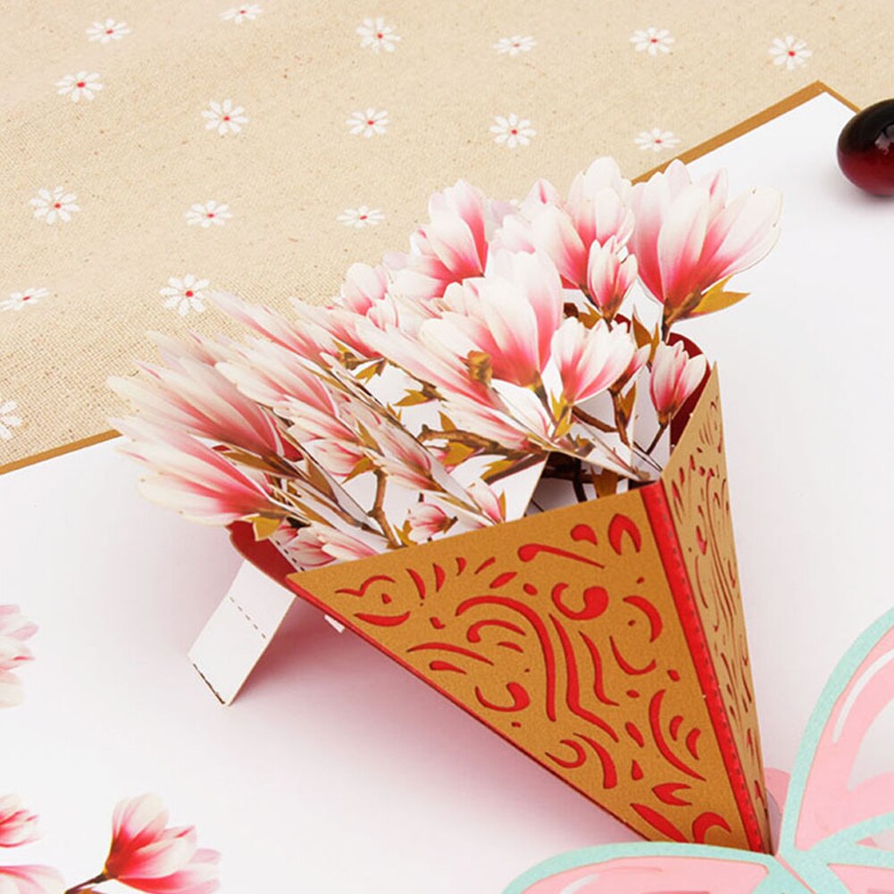 3D Pop-Up Flower Bouquet Greeting Card For Girl Kids Wife Husband Birthday Cake Greeting Card Card With Envelope Stickers