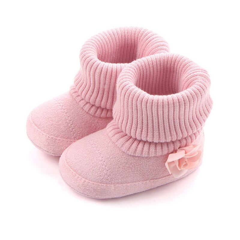 Vinter super varm støvle med lyserøde blomster baby ankel sne støvler spædbarn hæklet strik fleece baby sko til drenge piger