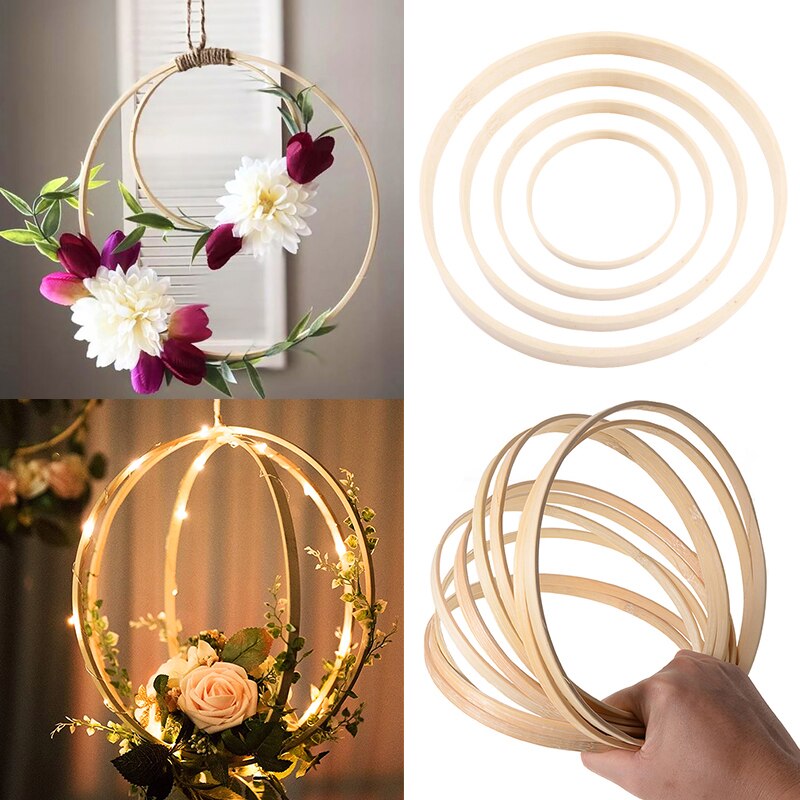 Cerceau rond en bambou pour broderie, 8-40.5cm, cercle rond en bois, bricolage artistique, outils de croix, couronne de fleurs, décoration de maison