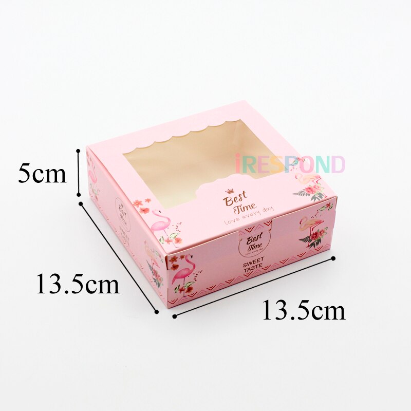 10 stk emballagekasse med pvc-vindue flamingo lyserød dekorationsfest favorit papir display pakke boks kage kasser bryllup: M