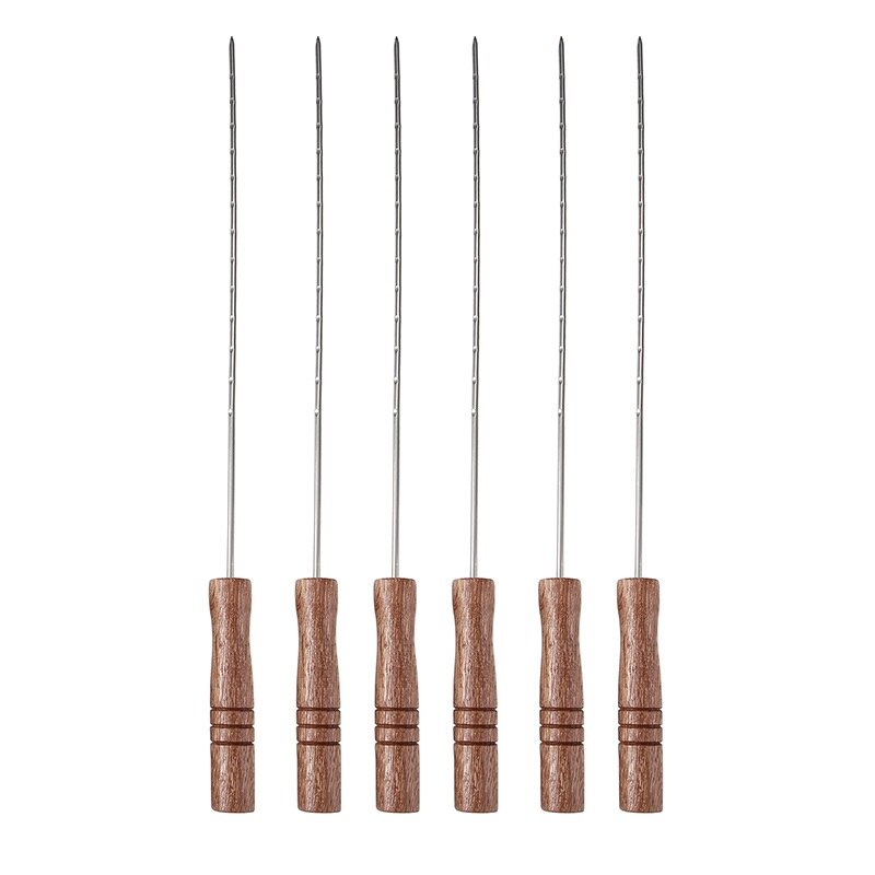 Tre grillspyd metall bbq pinner tre kabab bbq grillspyd lang grillnål flate trespyd 17 tommer 45cm