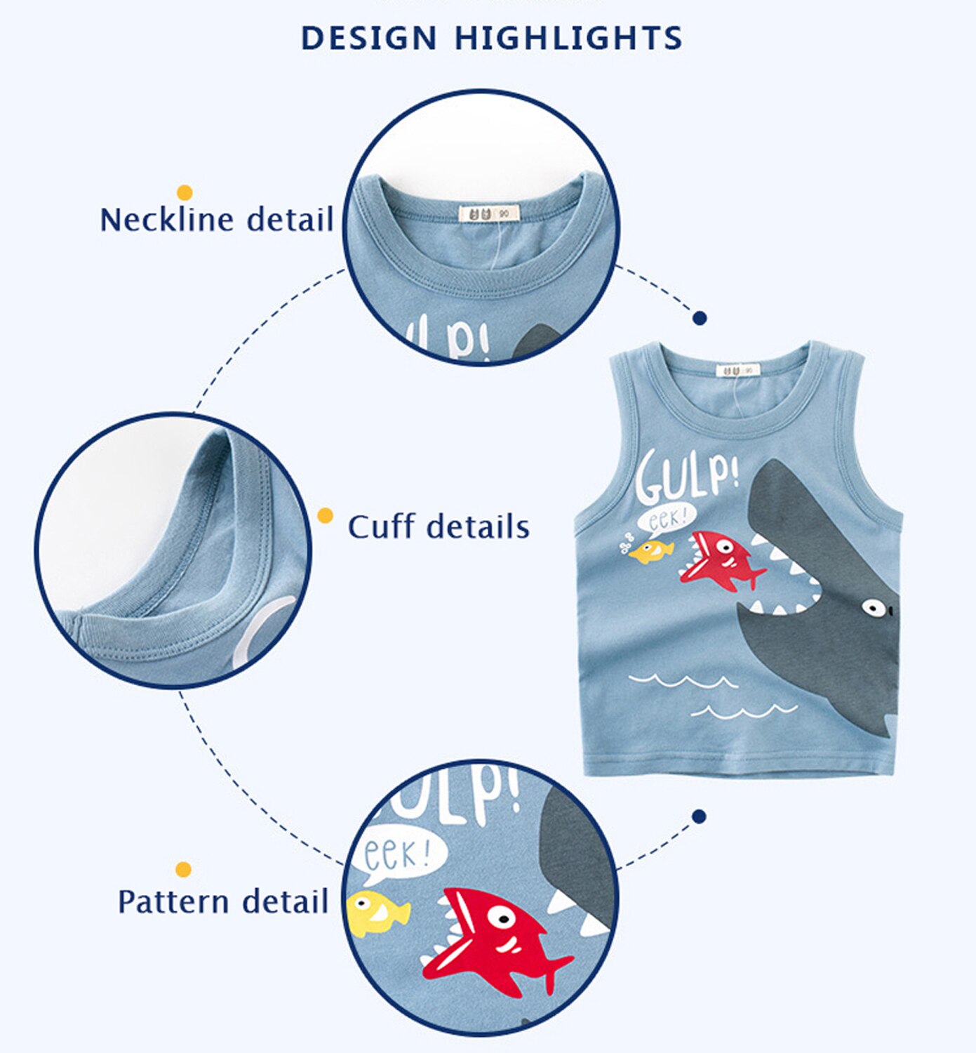 Peuter Baby Zomer Katoen Cartoon Vest Shark Afdrukken Jongens Mouwloze Kleding