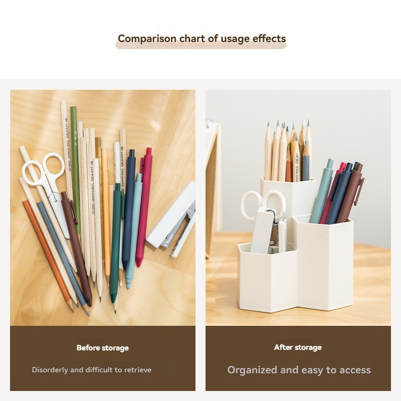 1 porte-stylo hexagonal régulier, boîte de rangement en plastique ins de grande valeur, support de rangement pour stylos marqueurs de grande capacité.