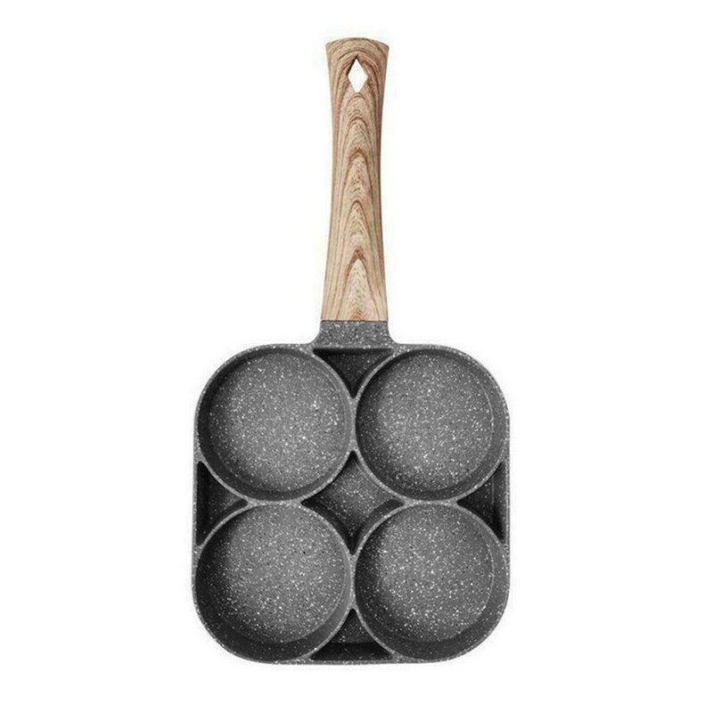 Poêle à omelette 4 trous pour œufs de Burger machine à crêpes jambon manche en bois marmite antiadhésive cuisson petit déjeuner cuisine omelette Pot