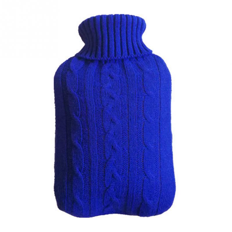 Husholdnings vinter god fuld størrelse vandflaske 2l- med blødt strikket betræk-grå aftagelig vaskbar holde varmen og eksplosionssikker: Blå