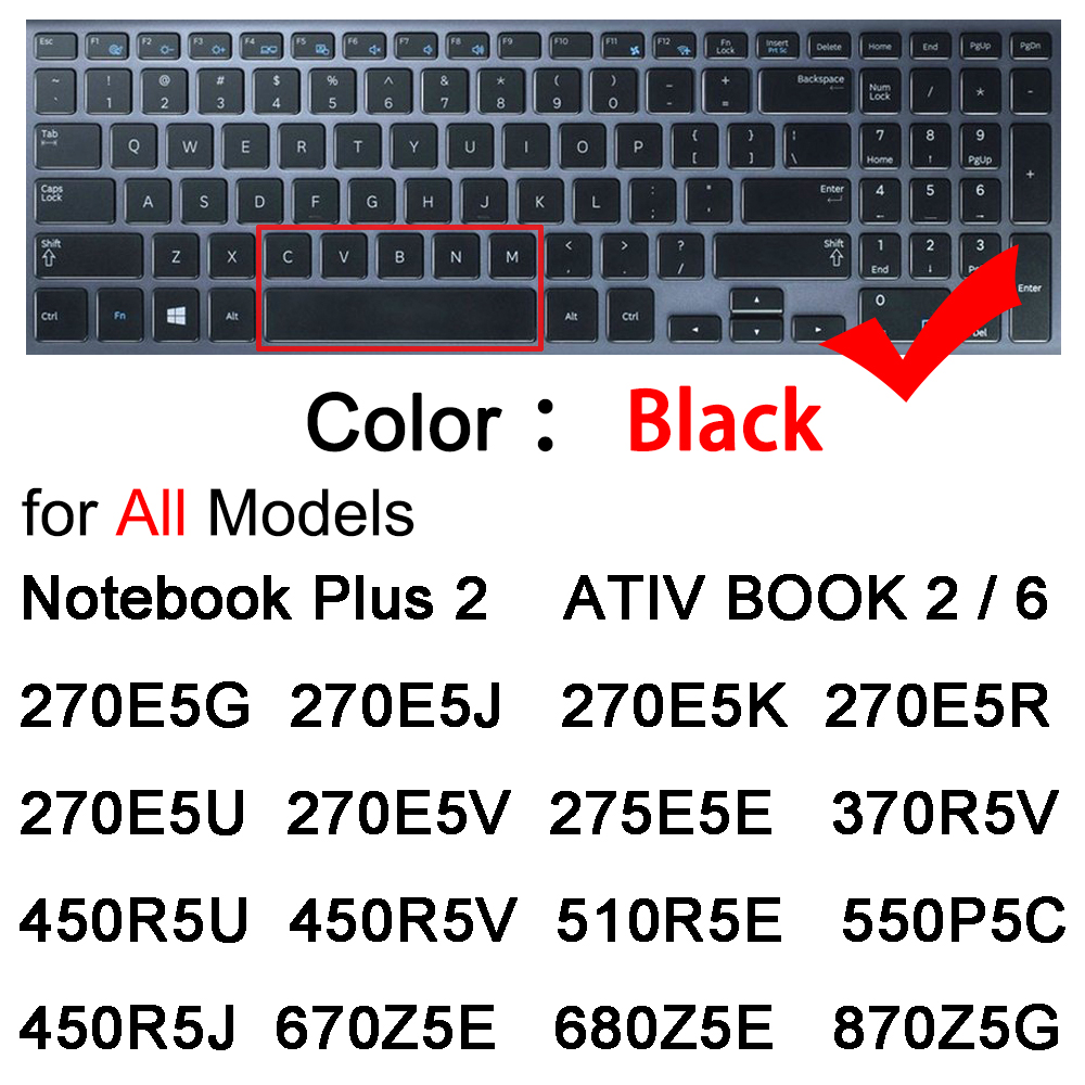 Keyboard Cover Voor Samsung Notebook Plus 2 Ativ Boek 6 270E5G 270E5J 270E5K 270E5R 270E5U 270E5V Laptop Protector Huid Film 15: Black