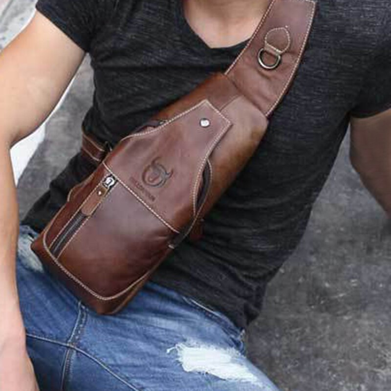 LJL-BULLCAPTAIN sac bandoulière homme sac bandoulière poitrine cuir portefeuille marron etanche antivol voyage a pied