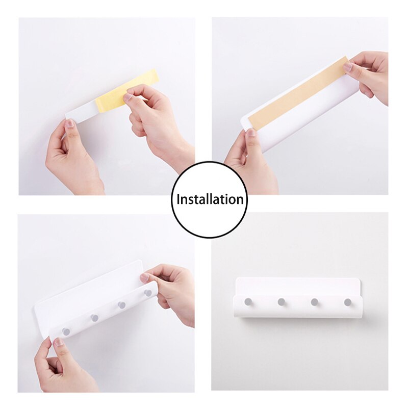 Wall-mounted Key Hanger Rack 4 Hooks Plastic Key Holder Hook Decorative Wall Shelf U-shaped Storage Rack Organizer Home Decor