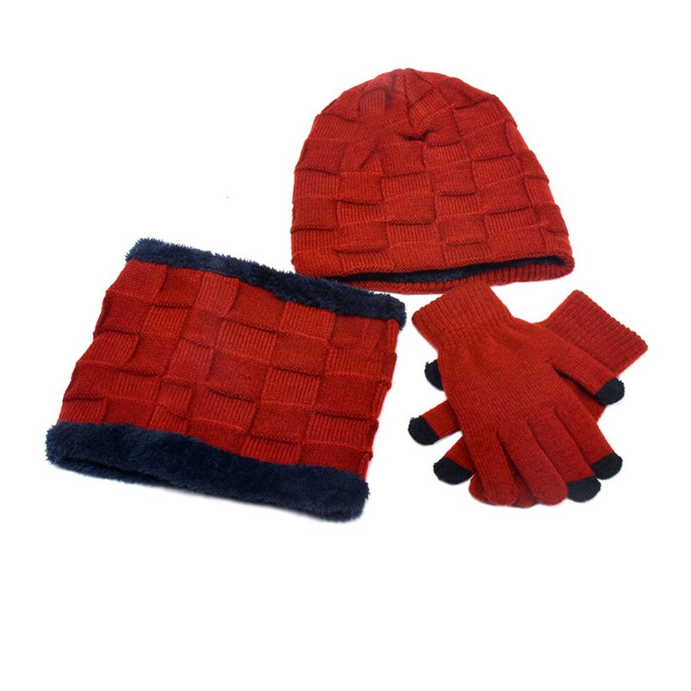 Mænd kvinder vinter 3 stykke sæt strik beanie hat tørklæde touchscreen handsker varm dragt: C