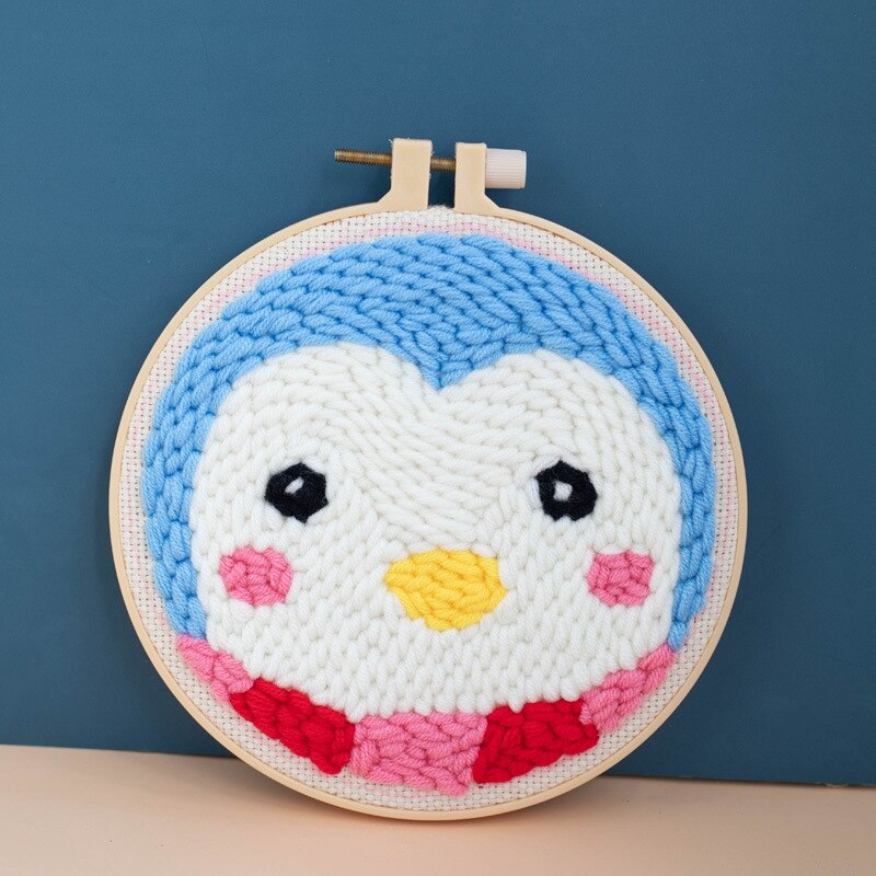 Cartoon Cat Penguin DIY Punch Needle Embroidery Kit needlework Cross Stitch for Beginner Sewing Art Wall Painting Decor