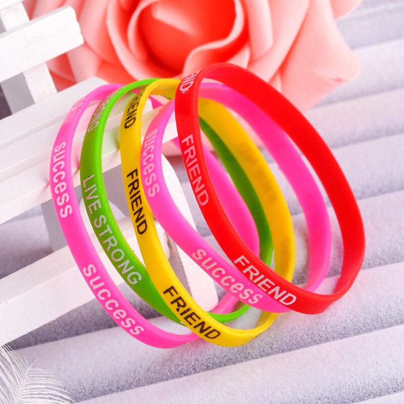 Colorful Lot Letter Print Silicone Rubber Bracelet Unisex Wristband Bracelet Bangles Silicone Bracelet Jewelry brtk39