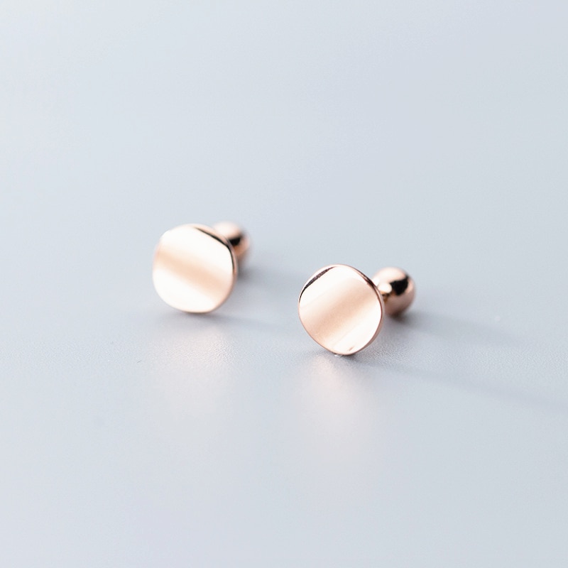 100% 925 Sterling Silver Unique Punk Retro Concave Circle Stud Screw Earrings for Women Girls Minimalist Jewelry