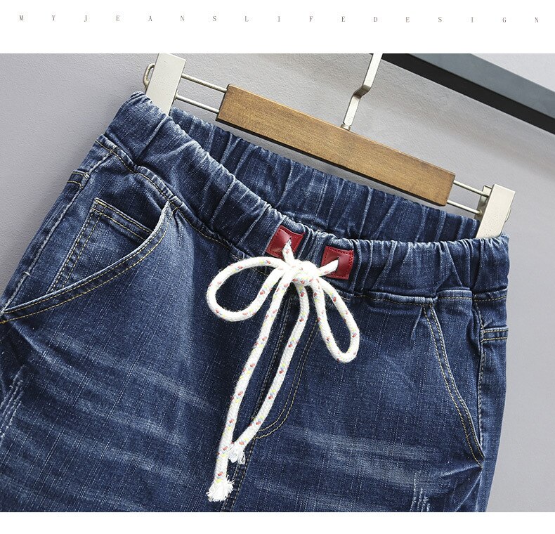 Jean maman grande taille pour femme, 100kg, ample, élastique, taille haute, Harem, Denim, automne et hiver
