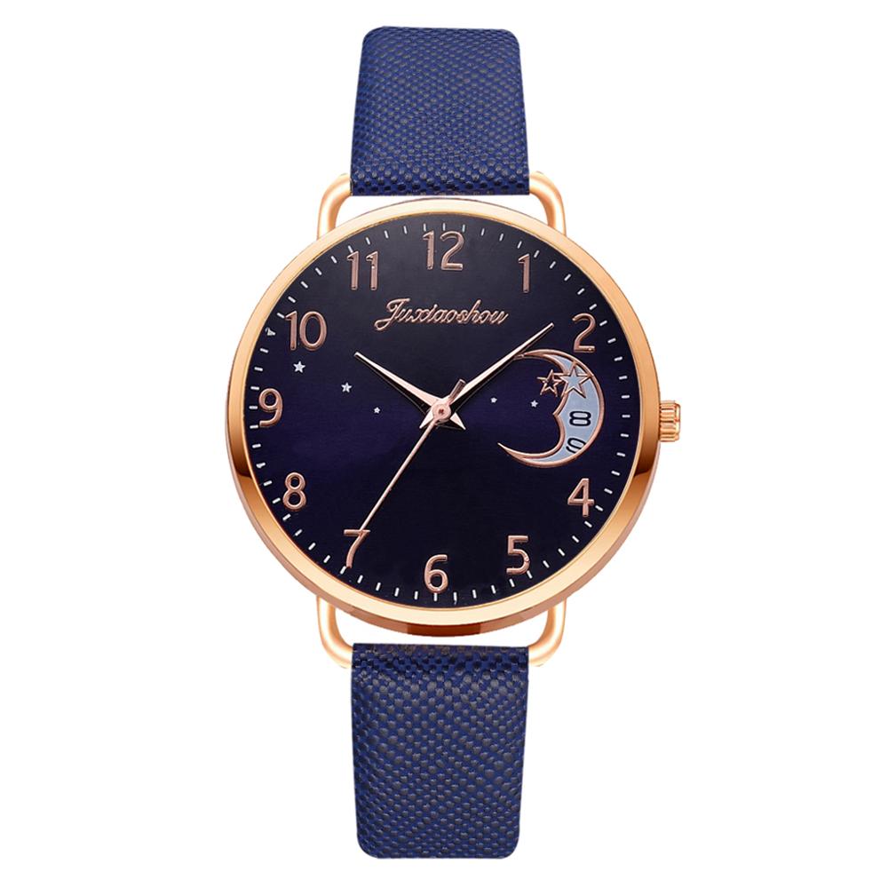Dameshorloge met leren band, luxe lichtgevende wijzerplaat, sterrenwijzerplaat, dresswatches, zegarek damski reloj mujer: Blauw