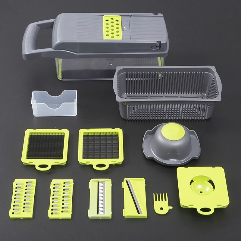 Multifunction Vegetable Cutter Adjustable Thickness Mandoline Slicer Safe Meat Food Veget Fruit Slice Cutter Kitchen Accessories: C grey green