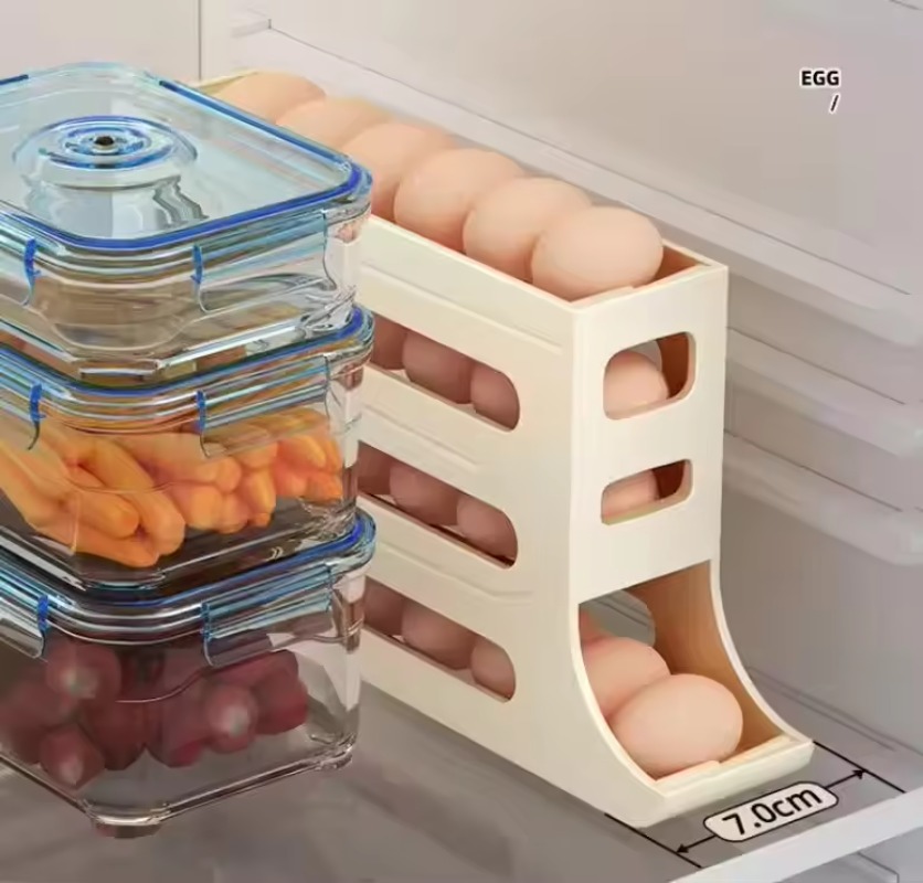 Eggs Holder for Fridge,4 Tiers Auto Rolling Fridge Egg Organizer,Space-Saving Egg Dispenser Holder,Holds 30 Eggs,Kitchen