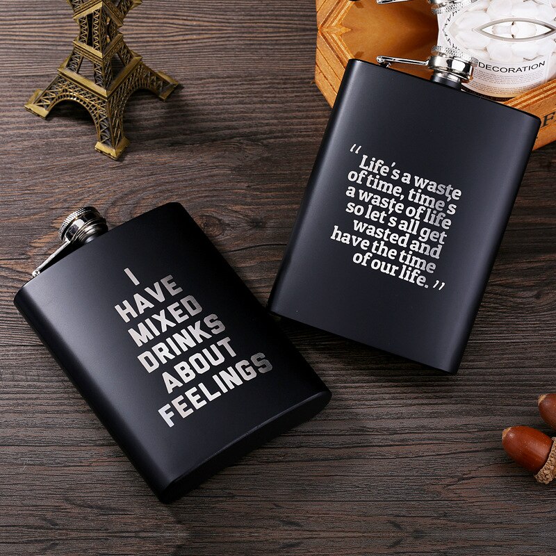 8oz Stainless Steel Hip Flask Black Paint Alcohol Flagon Whiskey Wine Bottle Travel Drinkware For