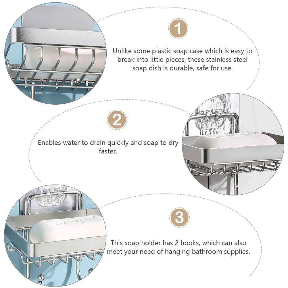 Jabonera de acero inoxidable, soporte de pared para jabón, ducha y baño
