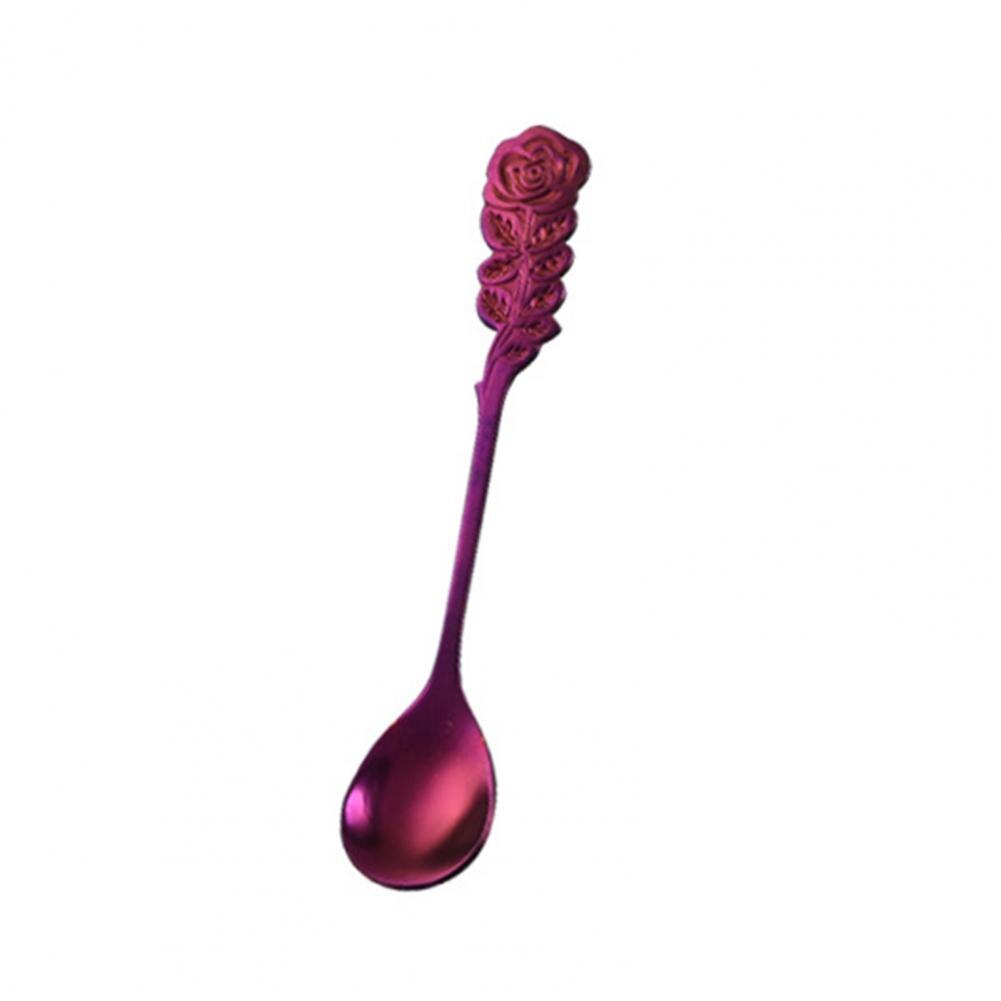 Creativity Coffee Spoon Rose Handle Dessert Stainless Steel Stirring Teaspoon Tableware for Restaurant Kitchen: Purple