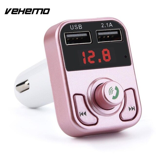Universele Auto Fm-zender Fm Adapter Bluetooth Fm-zender Voor Handenvrij Voltage Detectie Aux Stereo Voor MP3: Rose gold