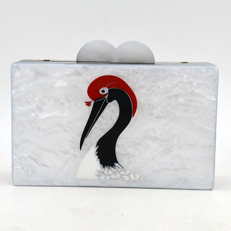 Venda quente Da Moda Sacos de Noite Linda Flamingos Day Clutch Para As Mulheres Recomendar Clássico Acrílico Partido Senhoras Bolsa Bolsas: WHITE