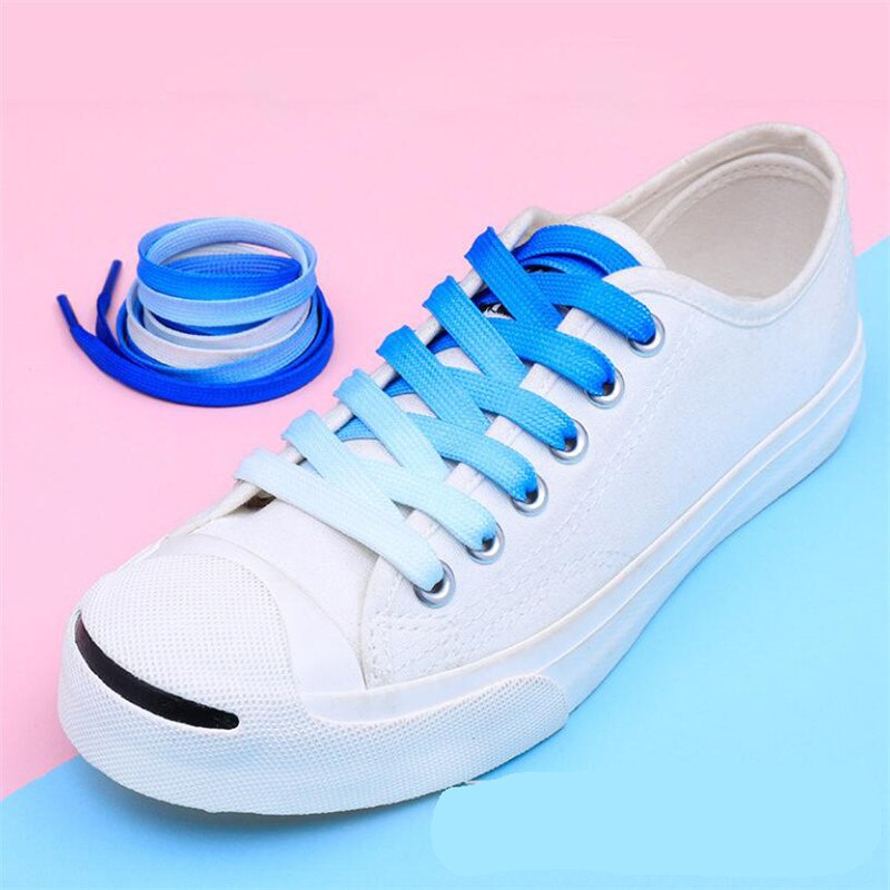 Cordones coloridos a la para zapatillas, cordones de lona de seda con gradiente de caramelo, arcoíris en crecimiento, 1 par: Blue