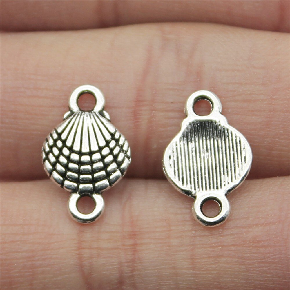 Abalorios de conchas y conchas de Color plateado antiguo, 20 piezas, para fabricación de joyas: 10x16mm-Silver