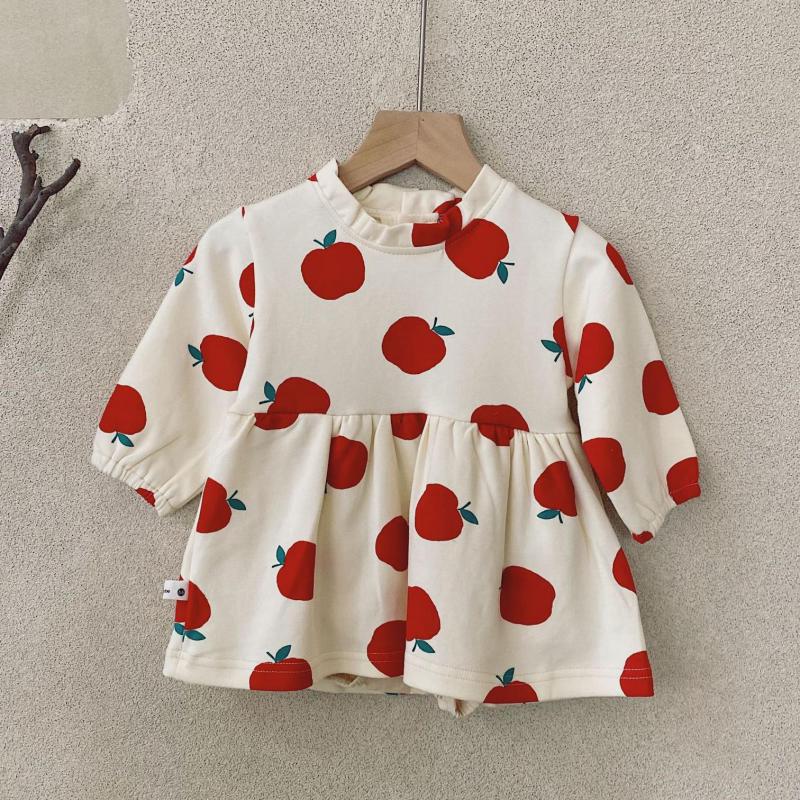 Herfst kinderkleding voor meisjes, schattige baby bodysuit met appelprint, katoenen jumpsuit met lange mouwen voor meisjes, outfits 0-24m