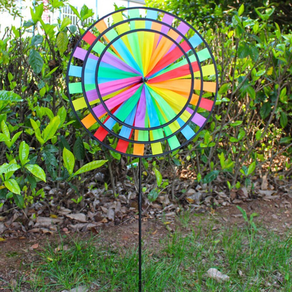 1Pc Kleurrijke Regenboog Windmolen Doek Wind Speelgoed Grote Drie Lagen Roterende Windmolen Voor Tuin Yard Decor