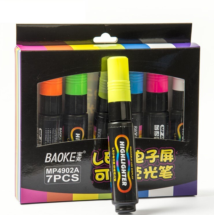 BAOKE LED electronic screen, erasable highlighter pen, poster, advertising pen, flat head color fluorescent plate pen, Mark pen: Full set of 7 colors