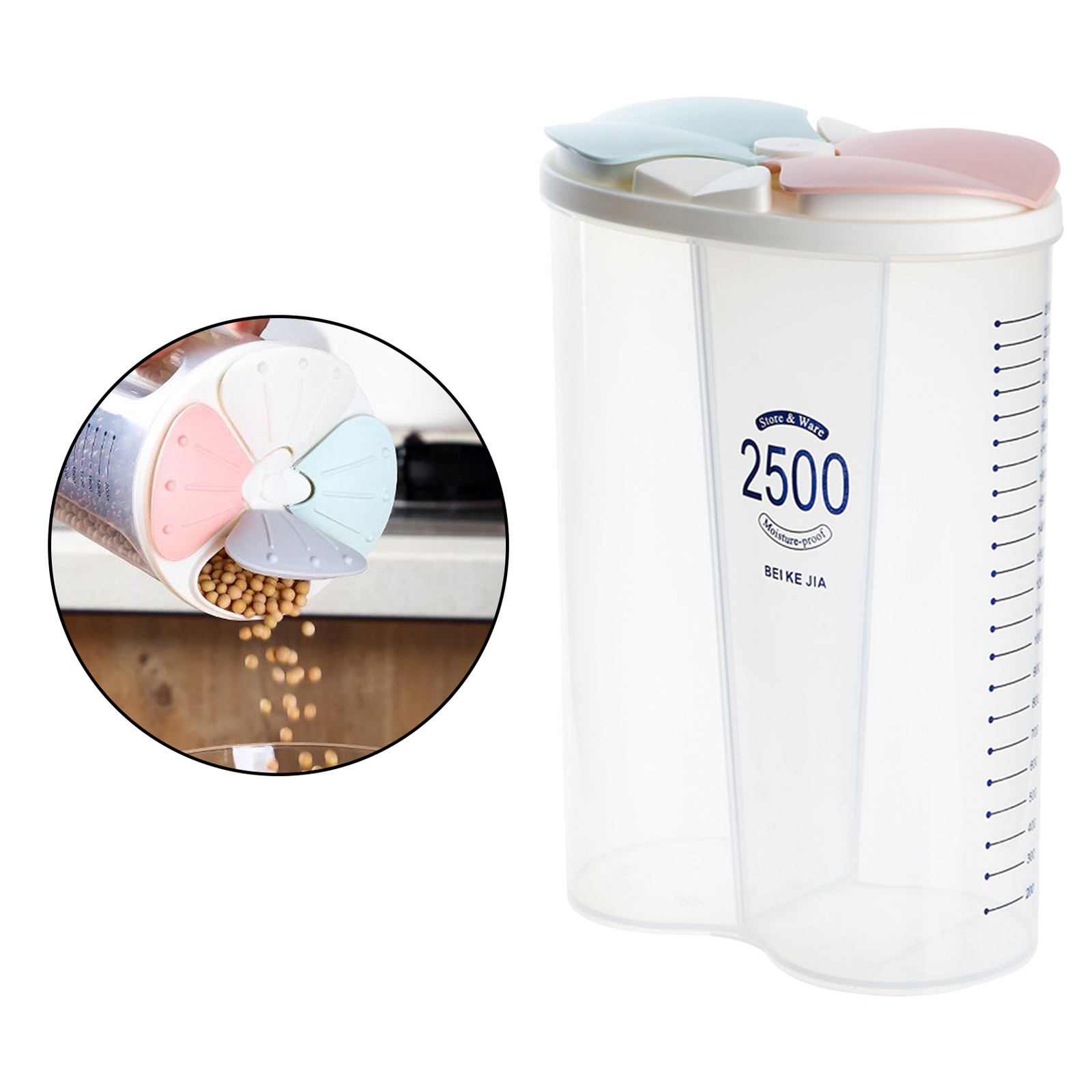 1pc Food Storage Containers - Cereal &amp; Dry Food Storage Containers for Sugar, Flour, Snack, Baking Supplies: 2 Grid  2500ml