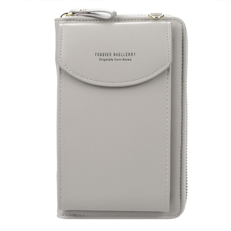 Women Wallet Brand Cell Phone Wallet Big Card Holders Wallet Handbag Purse Clutch Messenger Shoulder Straps Bag: gray