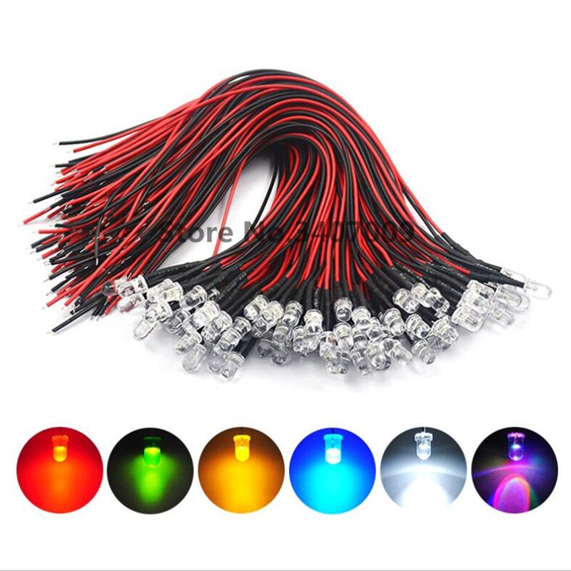 10PCS 3mm 5mm LED 5-12V 20cm Pre-wired White Red Green Blue Yellow UV RGB LED Lamp Decoration Light Emitting Diode Pre-soldered