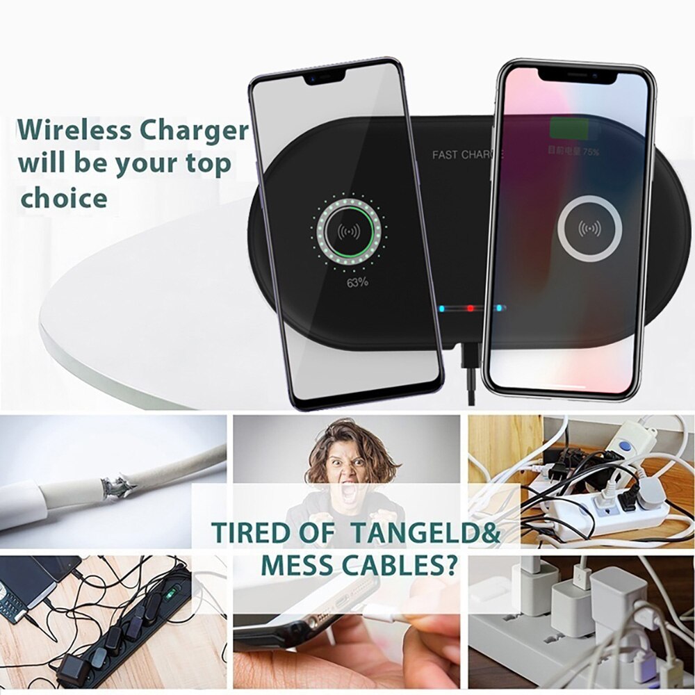 FDGAO 20W Wireless Charger 2 in 1 Dual 10W Fast Charging Pad Qi Quick for iPhone XR XS X 8 Samsung S10 S9 Airpods 2 Dock Station