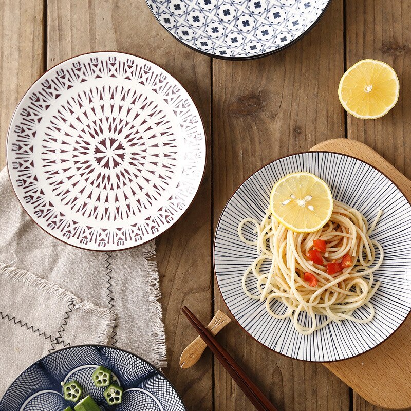 Vajilla de cerámica de estilo occidental para el hogar, plato plano de 8 pulgadas, estilo nórdico japonés, , moderno y Simple