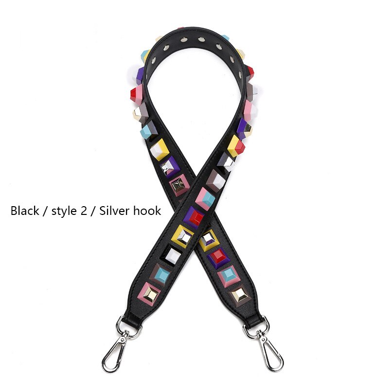 Vrouw Zak Bandjes Klinknagel Schouderbanden Breed Tas Band Botsen Kleur Joker Bloem Riem Crossbody Onderdelen Acessorios: Black 2 Silver