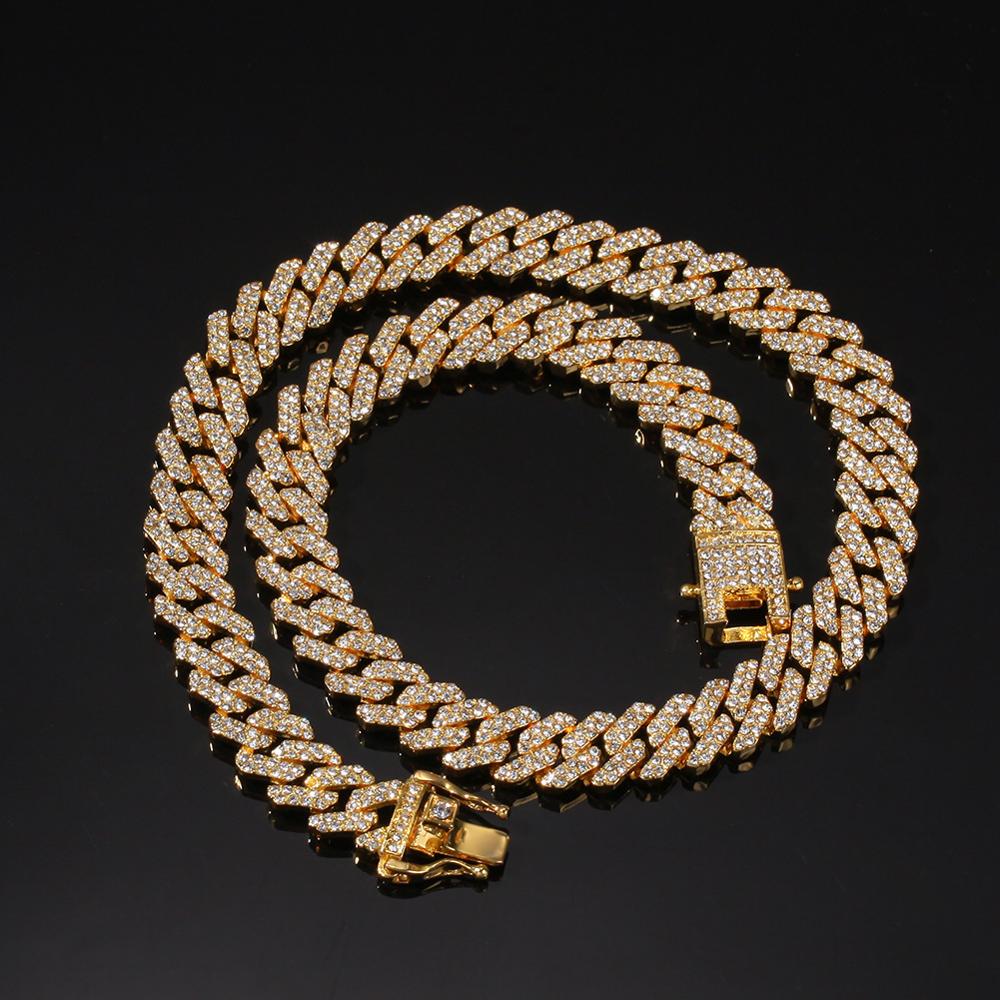 12mm chunky halskæde mænd miami guldkæde til mænd hip hop choker smykker 7-27in cadena cubana zirkon cubanske kædekæde: 16 tommer / Guld