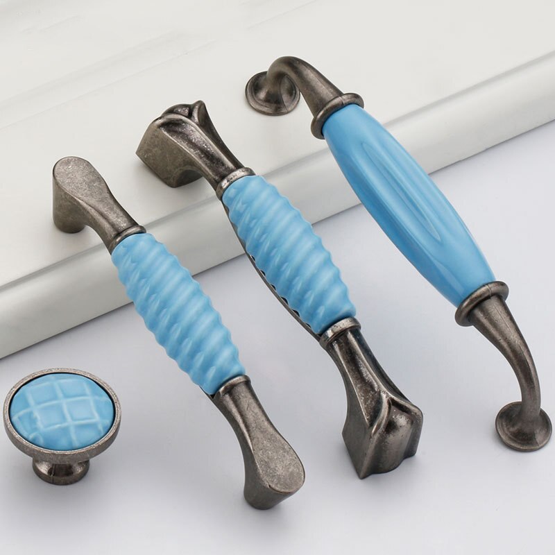 Ceramic Matte Blue Drawer Flush Handles Zinc Alloy Decorative Furniture Knobs Cabinet Wardrobe Door Handle Hardware door knob