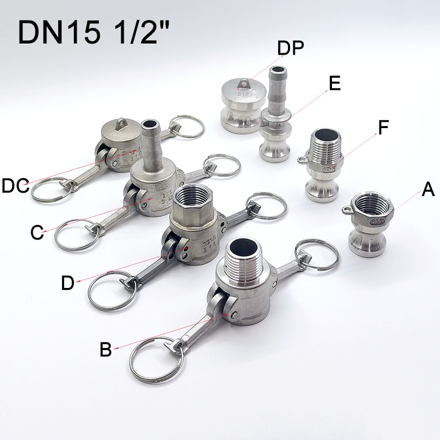 1PC 1/2" (DN15) SS304 Stainless Steel Homebrew Camlock Fitting Adapter MPT FPT Barb Camlock Quick Disconnect