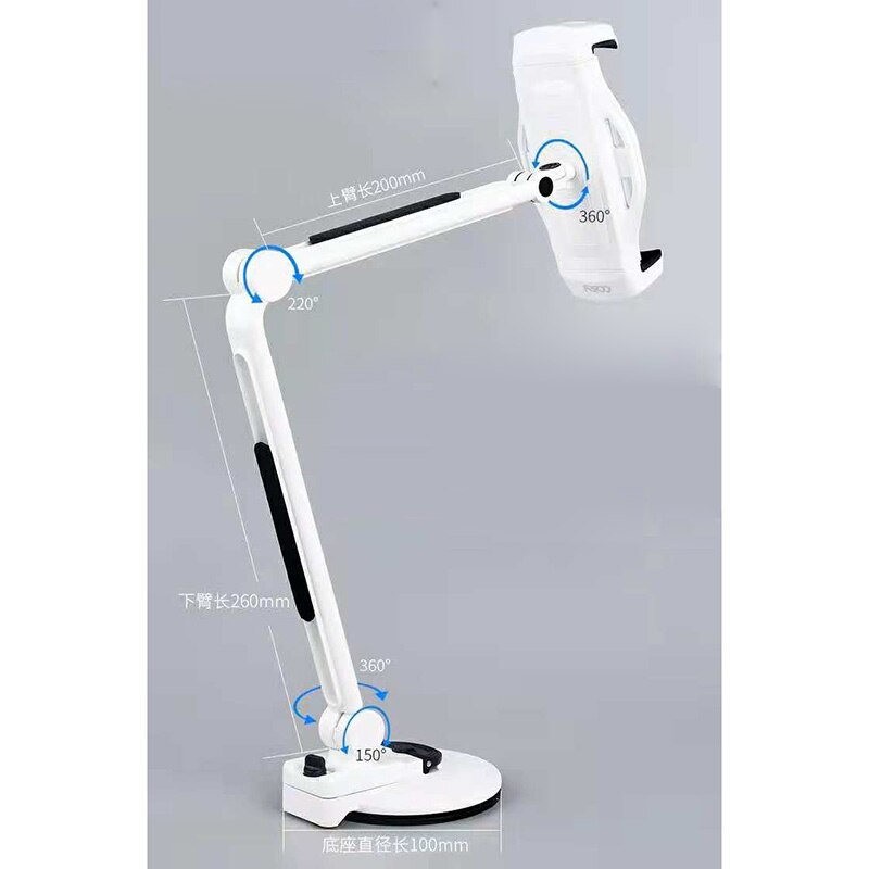 Tablet Stand voor Apple IPad Bureau Klem 360 Rotatie Verstelbare Beugel Desktop Holder Folding Arm Luie Bed Mount voor IPhone: A white