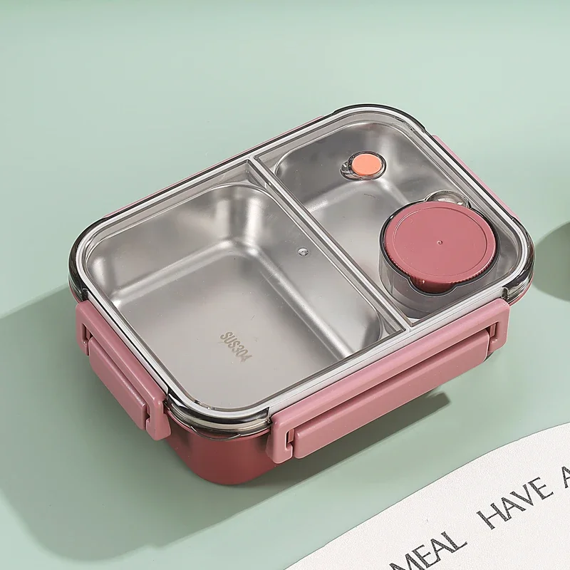 Lunchbox van 304 roestvrij staal met servies voor volwassenen Kinderen Lekvrije lunchcontainer Draagbare roosters Bento Box Voedselcontainers: WHITE