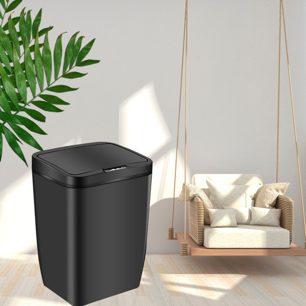 Inductive Trash Can Trash Bin Automatic Smart Sensor Kitchen Bathroom Rubbish Bin Garbage Can Waste Bin without Battery (Black)