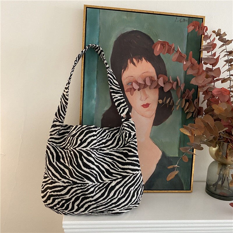 Bolso de lona informal Ulzzang de cebra para mujer, bolsa de hombro estilo Harajuku, punk, chic, de gran capacidad