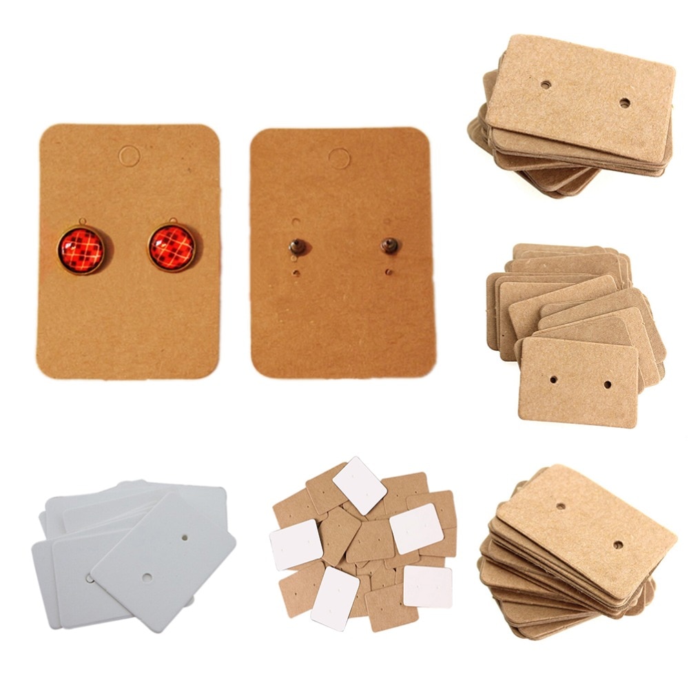 100 st / parti 2.5*3.5cm kraftpapper örhängen hängande smycken display kort örhänge kraftpapper tag öronpapper hänga prislappar