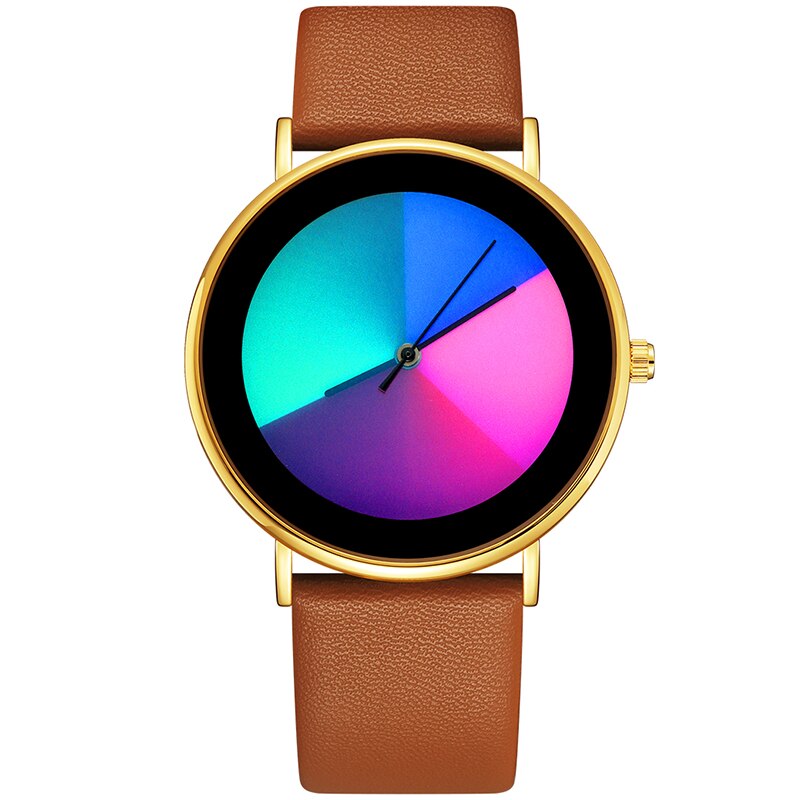 Changing Color Casual Quartz Women Watches Girl Wristwatch Stainless Steel Female Watch Clock Reloj Mujer: Leather-GoldBrown