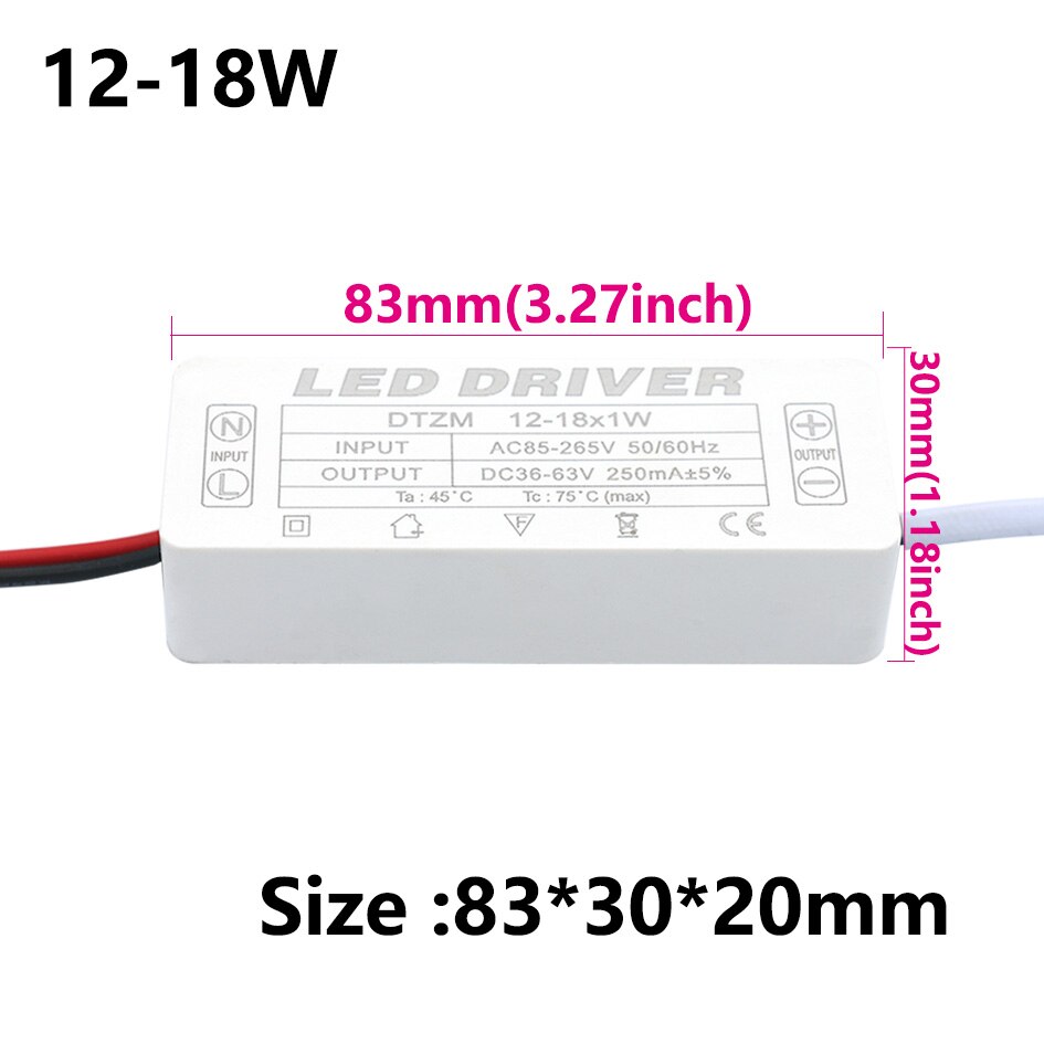 1-36W 250mA LED Driver LED Power Supply Unit AC90-265V Lighting Transformers For Fit LED Driver Bulb Lightting: 12-18W 250mA
